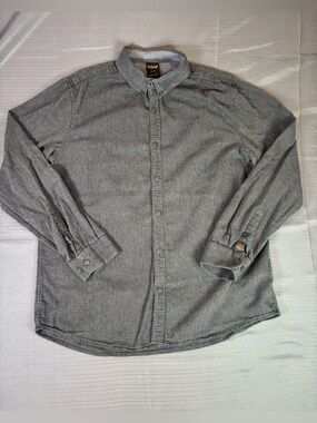 FarWest Men’s XL Herringbone Button Up Shirt Grey Long Sleeve Cotton Casual